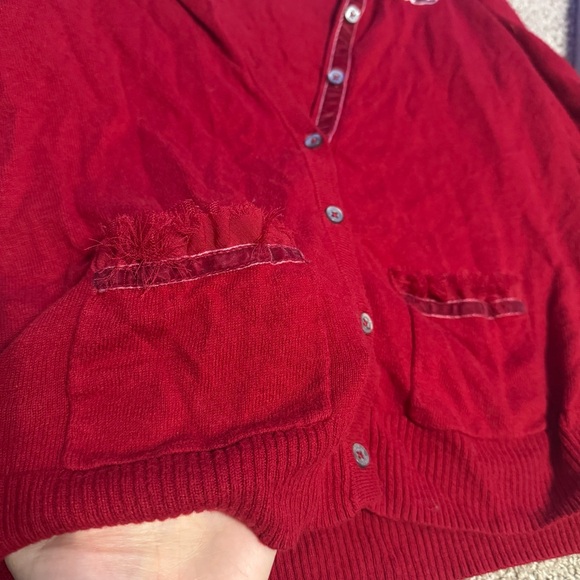 Hollister Co. Women's Red and Burgundy Cardigan velvet & lace fringe details - Picture 3 of 10